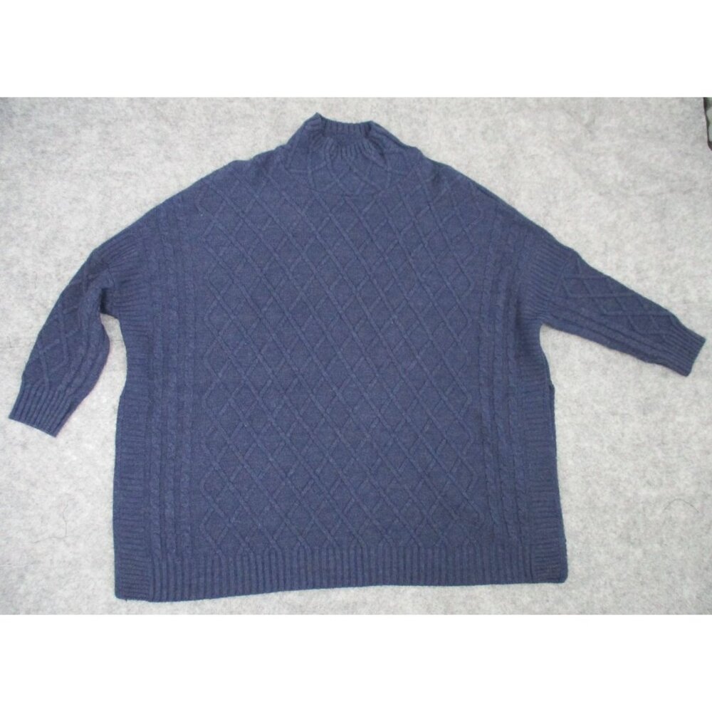 MER SEA Blue Lattice Front Mock Neck Knit Sweater Womens One Size